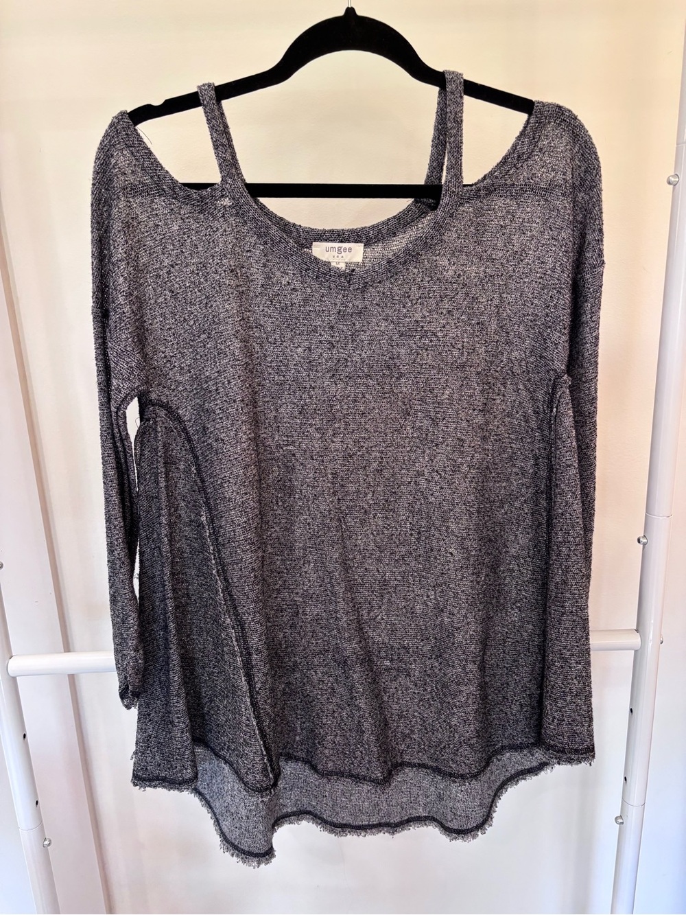 Umgee Heather Gray Off-Shoulder Strap Detail Sweater